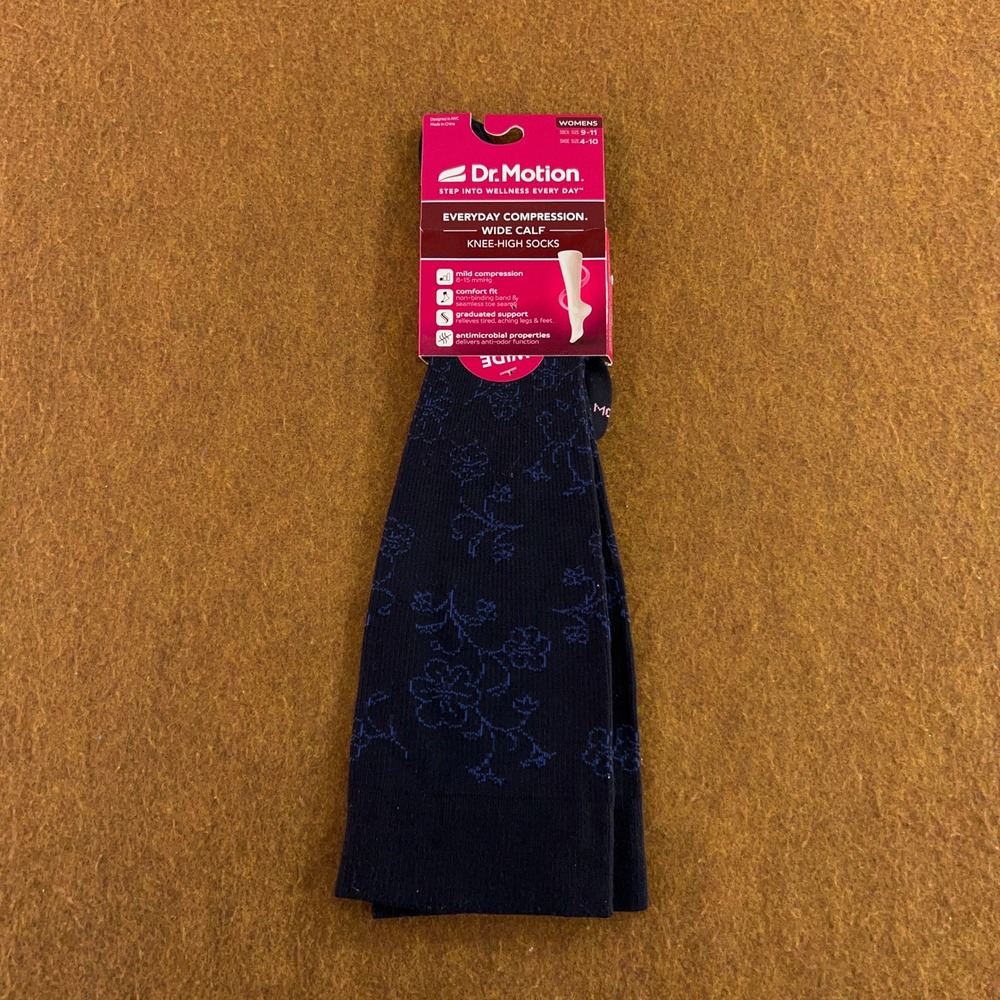 Dr. Motion Womens 9-11 Navy Wide Calf Compression Knee-High Socks ZL546 NWT